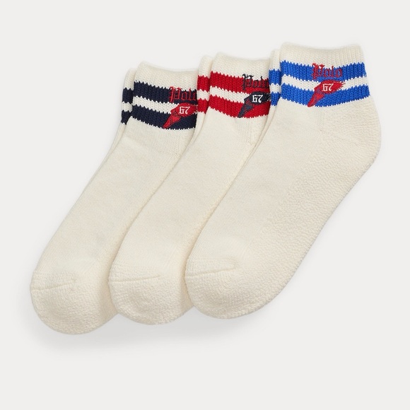 Polo Ralph Lauren Striped-Cuff Quarter-Crew Sock 3-Pack Winged Foot ‘67 Logo